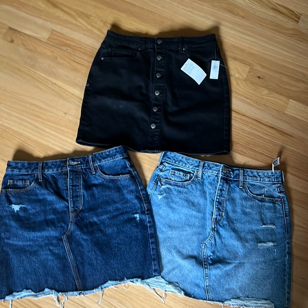 Old navy denim mini skirts. Two blue,  one black